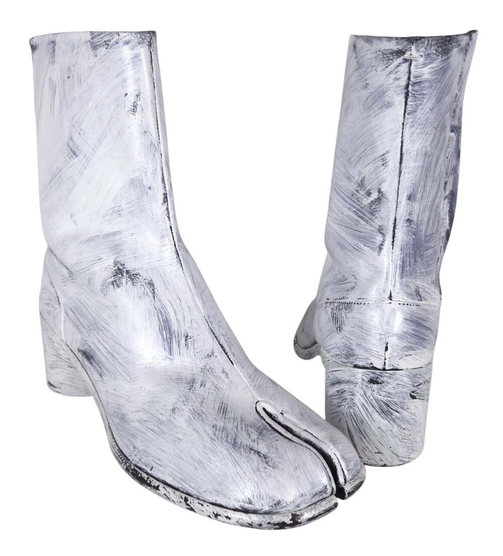 Maison Margiela Tabi Ankle Boots H60 US 12 EU 45 Mens Painted White Black $1675